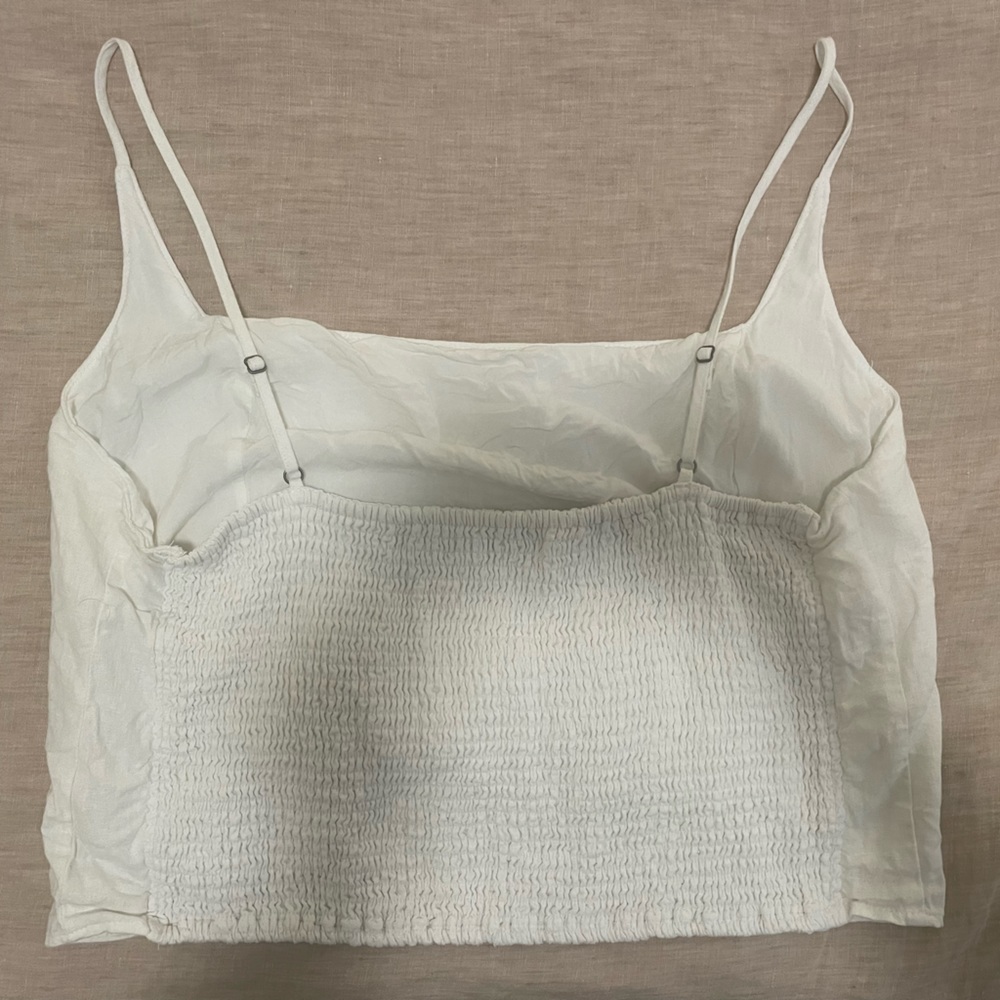 Square- neck linen blend tank top